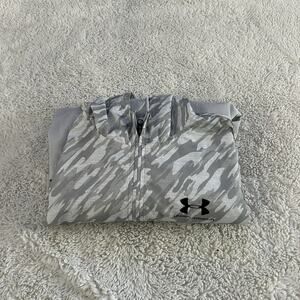 Under Armour Women's Sz L Gray Camo Windbreaker Anorak Jacket Athleisure Luxe